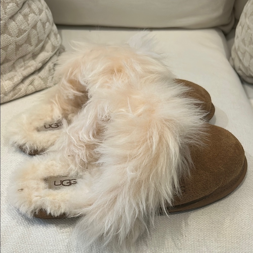 UGG Cream and Brown Cozy Slippers